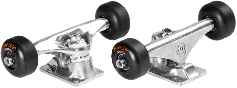 Skateboard Trucks With Custom Color Options-Mini Logo Ready to Roll Truck Sets: Trucks, Wheels, Bearings. Mini Logo Truck Assembly