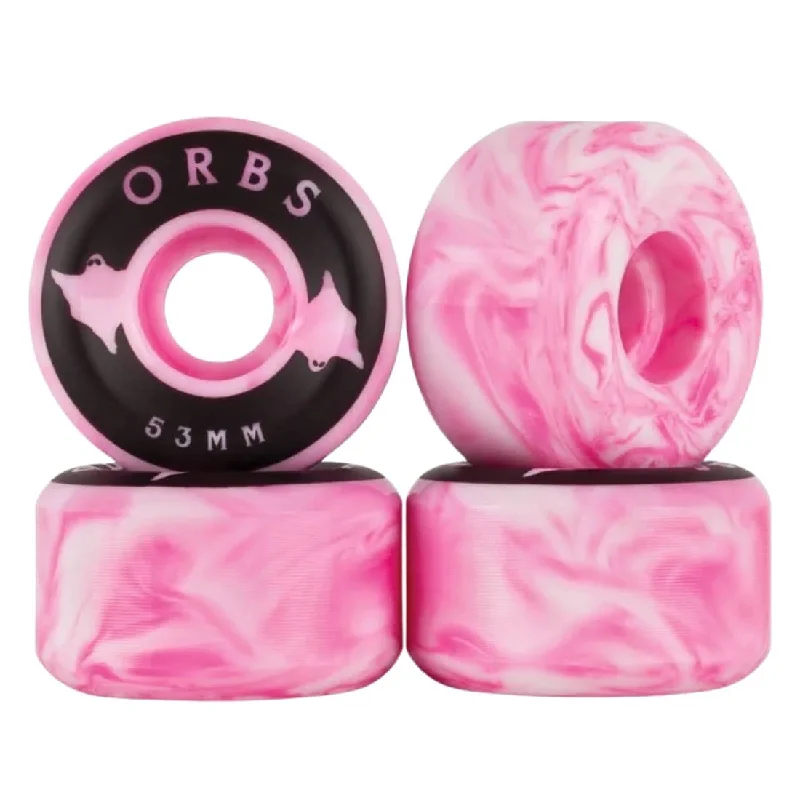 Skateboard Wheels With Shockproof Design-Orbs 53mm Specters Swirls Conical 99A Wheels - Pink/White