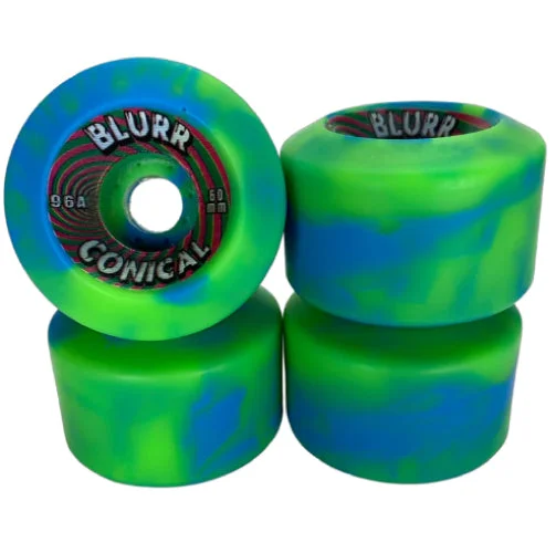 Skateboard Wheels With Reinforced Hub-Vision Blurr Conical Skateboard Wheels Blue/Green Swirl 60MM 96A