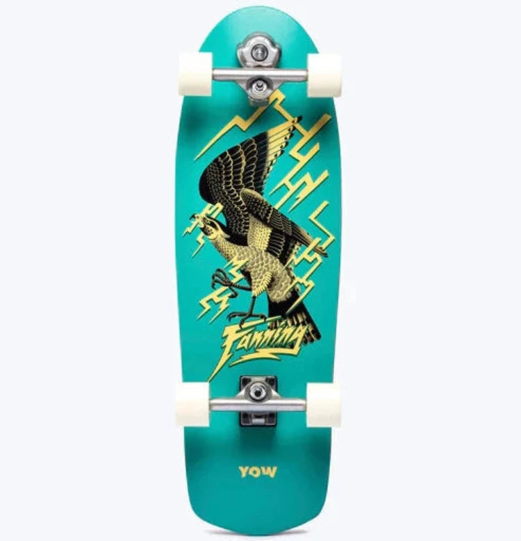 Skateboard Deck With Street-Style Graphics-YOW MICK FANNING FALCON PERFORMER 32.5" SURFSKATE - Teal