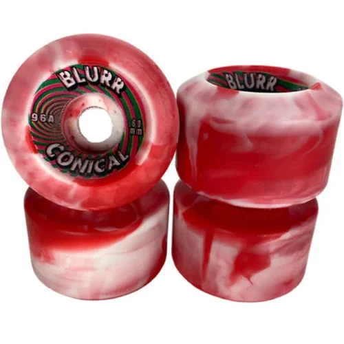 Skateboard Wheels With Lightweight Design-Vision Blurr Conicals Skateboard Wheels Red/White Swirl 60MM 96A