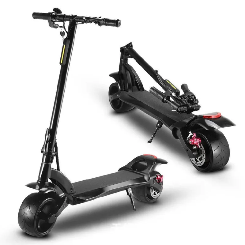 Scooter With Rear Brake-Double Drive Folding Scooter With Wide Tires