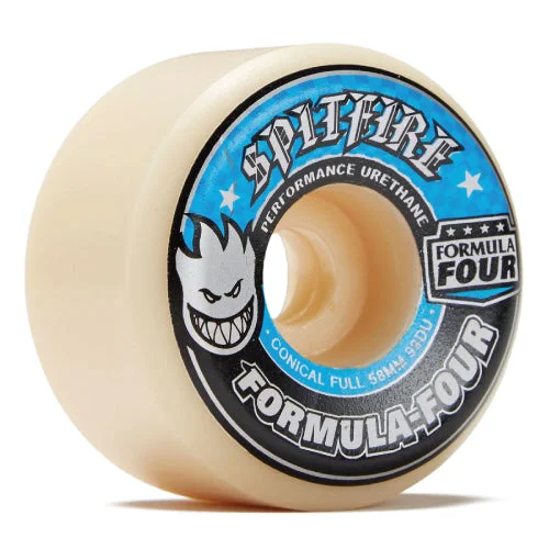 Skateboard Wheels With Low Friction-Spitfire F4 Conical Full Natural/Blue/Black Wheels 58MM 99D