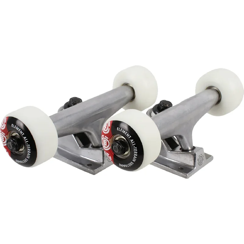 Skateboard Trucks With Matte Black Finish-Element Skateboards Polished Trucks with 52mm White Section Wheels and Element Bearings - 4.75" Hanger 7.5" Axle (Set of 2)