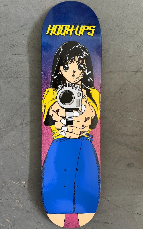 Skateboard Deck With Perfect Flick-1 of 1 SIGNED Barrel of a Gun - 8 X 31.75 HAND PAINTED PINK/BLUE BACKGROUND