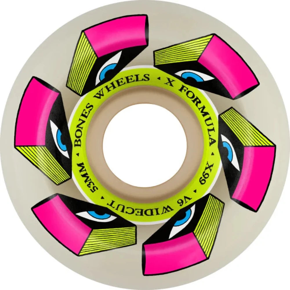 Skateboard Wheels With Extra Secure Fit-Bones X-Formula Look Book V6 Widecut X-99a 53mm - Skateboard Wheels