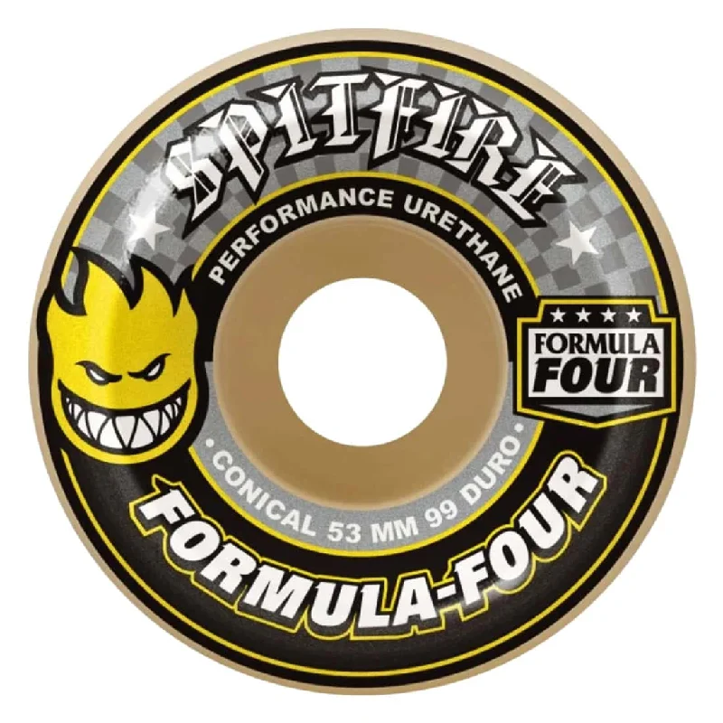 Skateboard Wheels With Heat-Treated Surface-Spitfire Formula Four 53mm Conical 99Duro Skateboard Wheels - White/Yellow