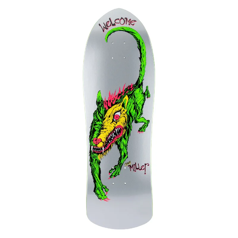 Skateboard Deck With Best-In-Class Grip-Chris Miller Beast on Crossbone - Metallic Silver - 10.0"