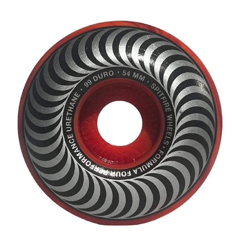 Skateboard Wheels With High Rebound-Spitfire Wheels 54mm Classics Silver Red/Orange Swirl 99a