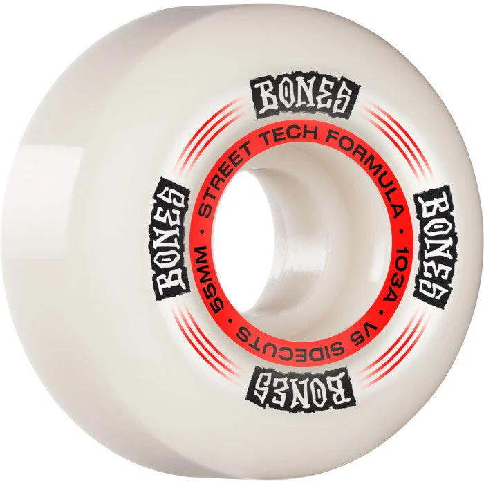 Skateboard Wheels With Reinforced Sidewalls-Bones 55mm V5 Sidecut Regulators Wheels White/Red 103a