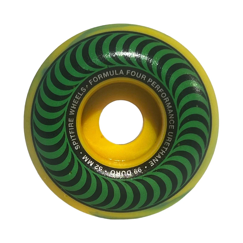 Skateboard Wheels For Rough Terrain-Spitfire Wheels 52mm Formula4 99a Green Yellow/Blue Swirl