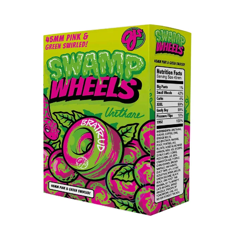 Skateboard Wheels With Extra Long Lifespan-OJ WHEELS 45MM SWAMP WHEELS PINK GREEN SWIRL 99A