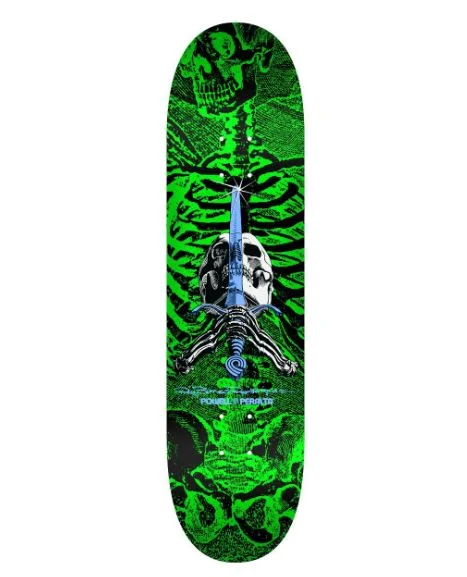 Skateboard Deck For High-Speed Tricks-Powell Deck Skull and Sword Green 8.0