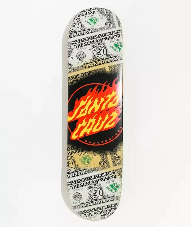 Skateboard Deck With High Impact Resistance-Santa Cruz Deck 8.0 Dollar Flame Dot