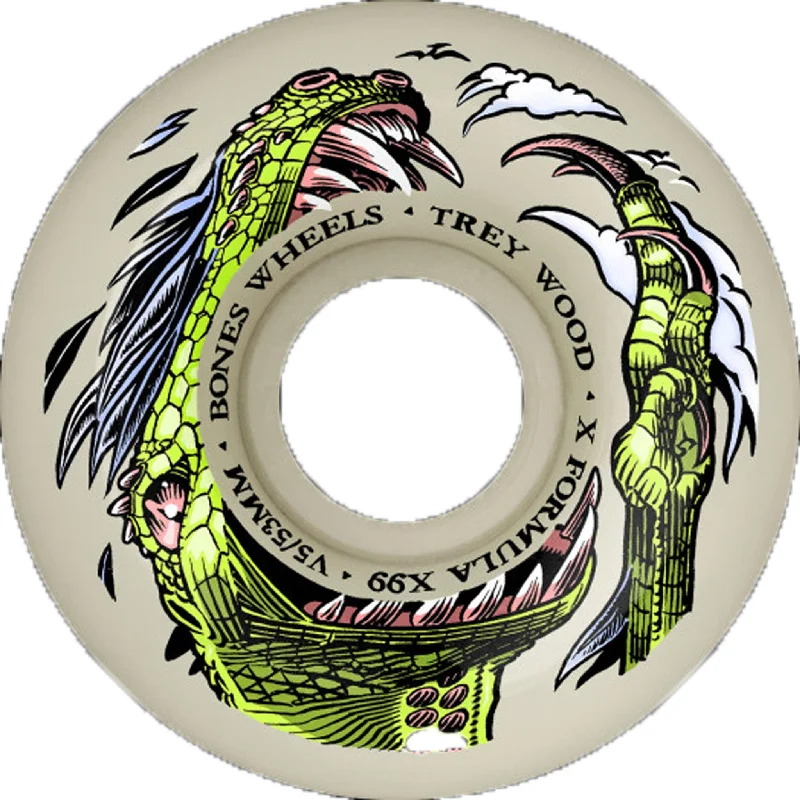 Skateboard Wheels For High-Speed Drifting-Bones Wood Dino-Sortas X-Formula V5 Sidecut 53mm 99a Wheels Natural