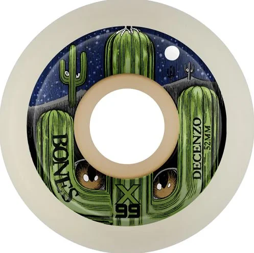 Skateboard Wheels With Unique Graphics-Bones Wheels X99 52mm V5 99a Decenzo Cat Eye Cacti