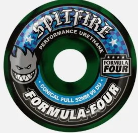 Skateboard Wheels With Extra Stability-Spitfire Wheels 52mm Conical Full Green/Black 99a Formula4