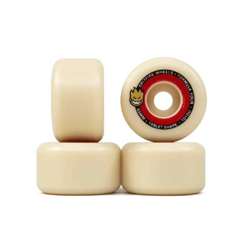 Skateboard Wheels With Hard Durometer-Spitfire Wheels 55mm Tablet Natural/Red 101a Formula4