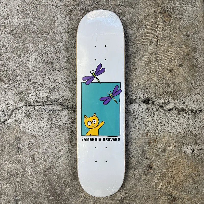 Skateboard Deck With Durable Finish-Meow Brevard Cat Butterfly Deck (White)