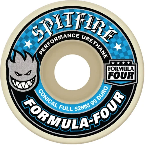 Skateboard Wheels With High-Quality Bearings-Spitfire F4 Conical Full Natural/Blue/Black Wheels 52MM 99D