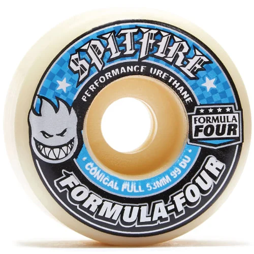 Skateboard Wheels With Best Slide Performance-Spitfire F4 Conical Full Natural/Blue/Black Wheels 53MM 99D