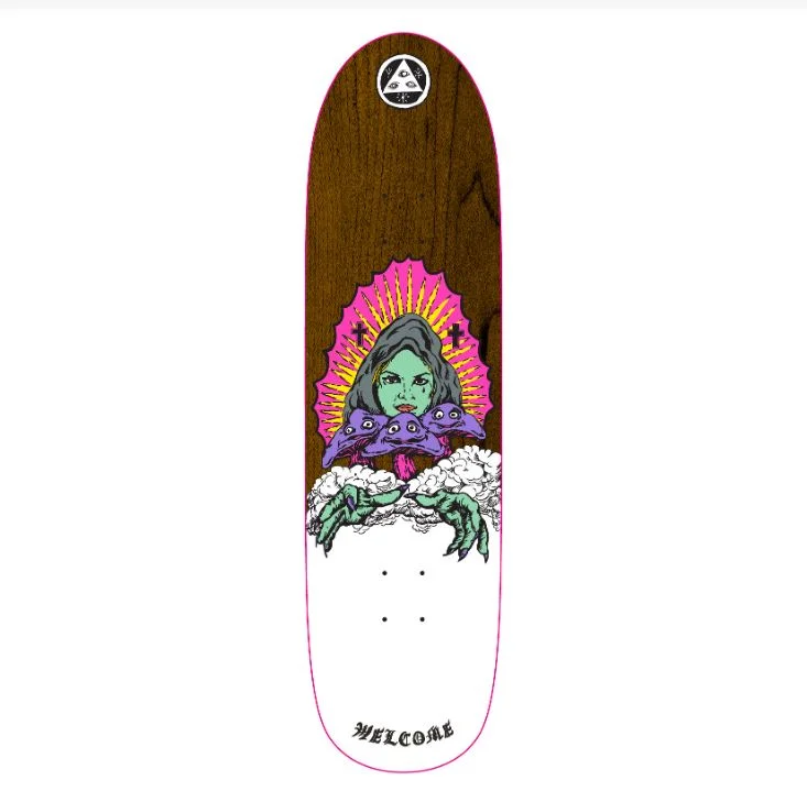 Skateboard Deck With Professional Grade-Welcome Deck Mushroom Witch On Pysanka 8.5 Brown Stain