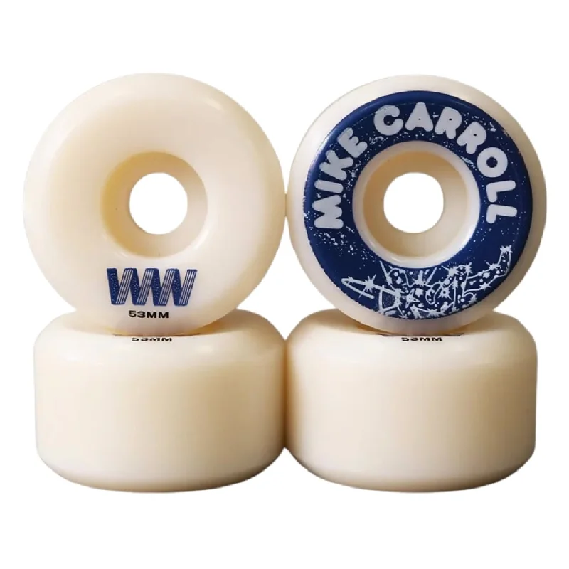 Skateboard Wheels With Extra Responsive Design-Wayward Wheels 53mm Mike Carroll Funnel Pro Wheels - White Blue