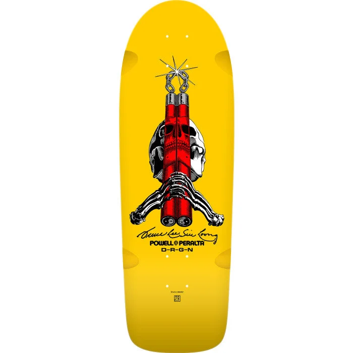 Skateboard Deck For Innovative Skateboarding-Powell - Powell Peralta Skull & Nunchucks Bruce Lee Colab Yellow Deck (10")