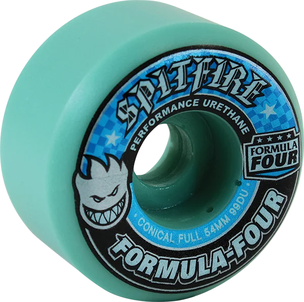 Skateboard Wheels With Fast Acceleration-Spitfire Wheels 52mm Conical Full Teal 99a Formula4