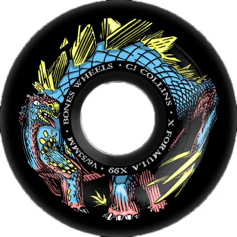 Skateboard Wheels For Advanced Board Control-Bones Collins Dino-Sortas X-Formula V6 Widecut 53mm 99a Wheels Black