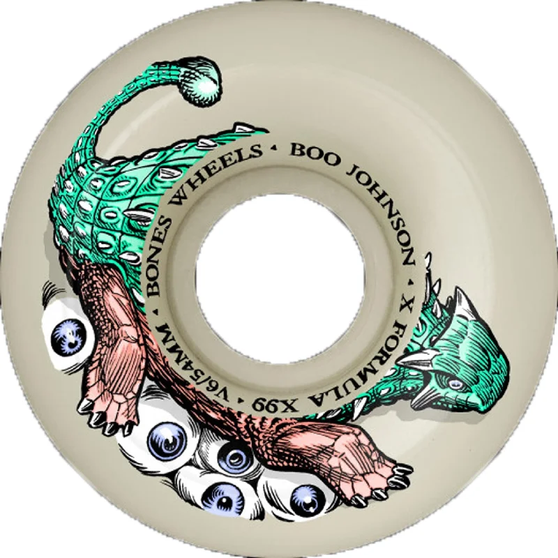 Skateboard Wheels For Unmatched Durability-Bones Boo Dino-Sortas X-Formula V6 Widecut 56mm 99a Wheels Natural